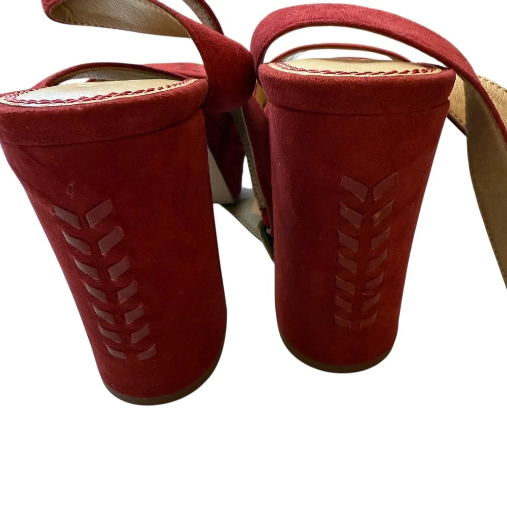 Splendid Neesha Suede Ankle Strap Block Heel Sandals Red Embossed Size‎ 8.5